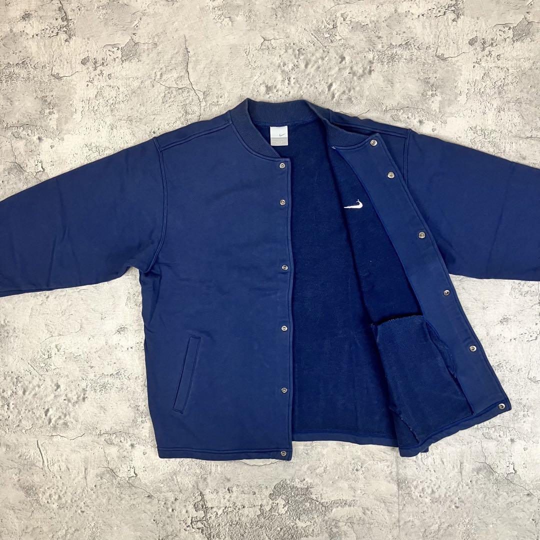 00s NIKE ナイキ スナップ カーディガン 古着 刺繡 スウッシュ 紺 L