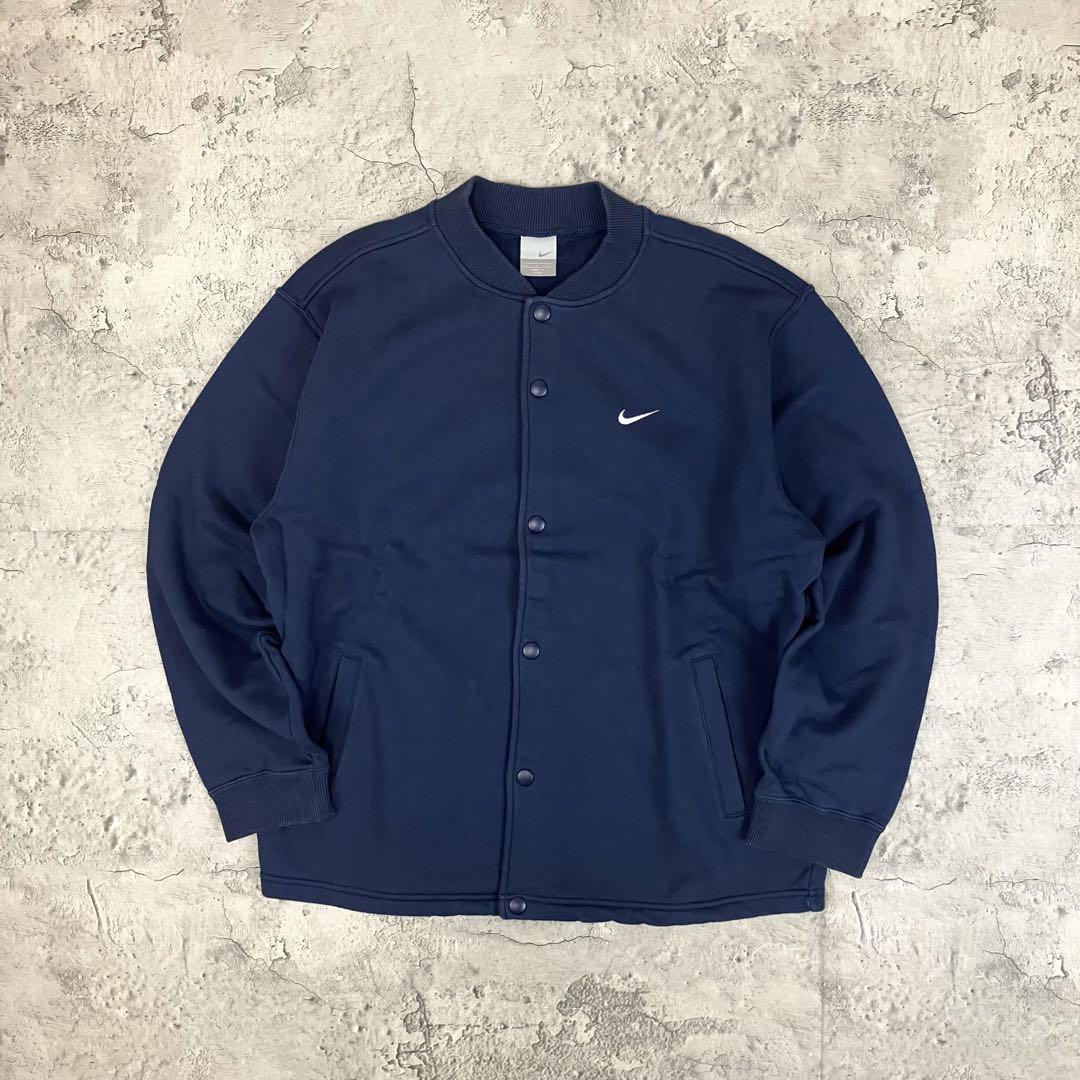 00s NIKE ナイキ スナップ カーディガン 古着 刺繡 スウッシュ 紺 L