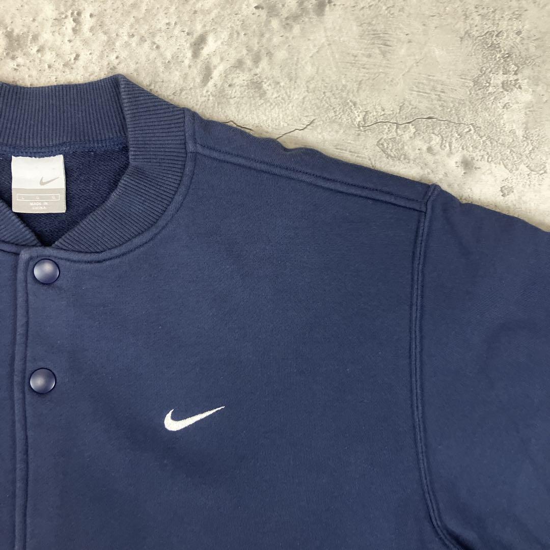 00s NIKE ナイキ スナップ カーディガン 古着 刺繡 スウッシュ 紺 L