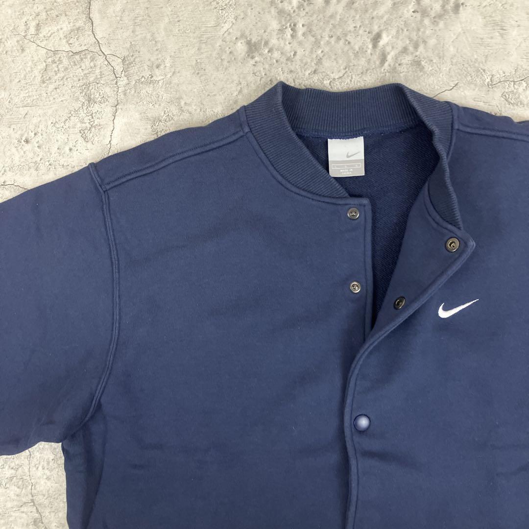 00s NIKE ナイキ スナップ カーディガン 古着 刺繡 スウッシュ 紺 L