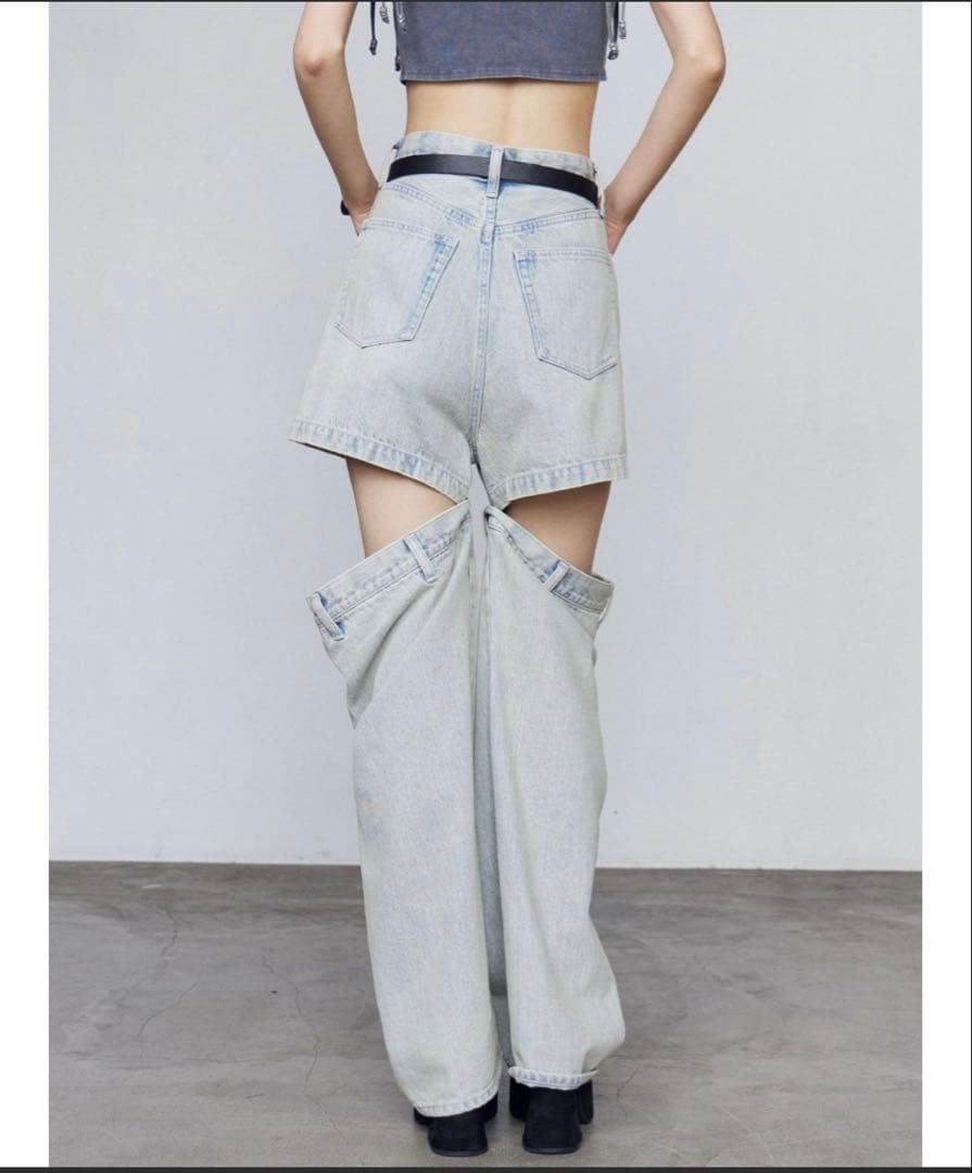 サイドオープンカットデニム ライトブルーデニムパンツM