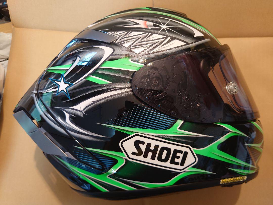 SHOEI フルフェイスヘルメット ブラック/グリーン　X−14ヤナガワ５　XL