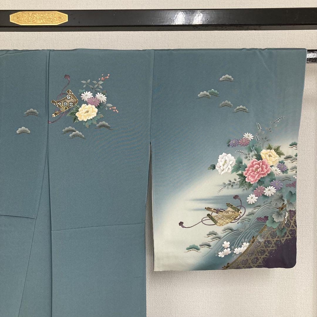 刺繍 金箔 裄66 紋無し 色味の良い 付下げ 訪問着 正絹 T-5897