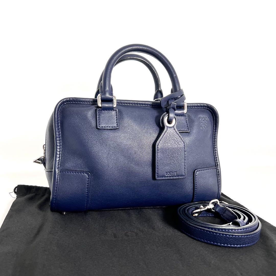 美品 ロエベ アマソナ23 ショルダーバッグ 2way ハンドバッグ ネイビー