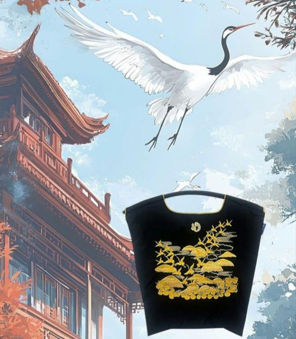 ボールアンドチェーン 染織いわもと 鶴 エコバッグ ブラック M ボールアンドチェーン 染織いわもと 鶴 エコバッグ ブラック M