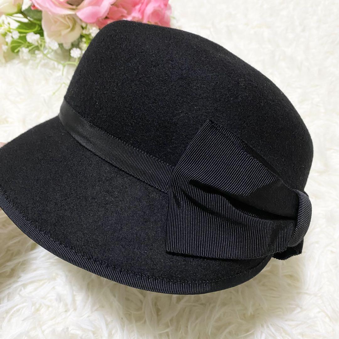 【美品✨】CA4LA カシラ　キャスケット　リボン付き　ウール　ブラック