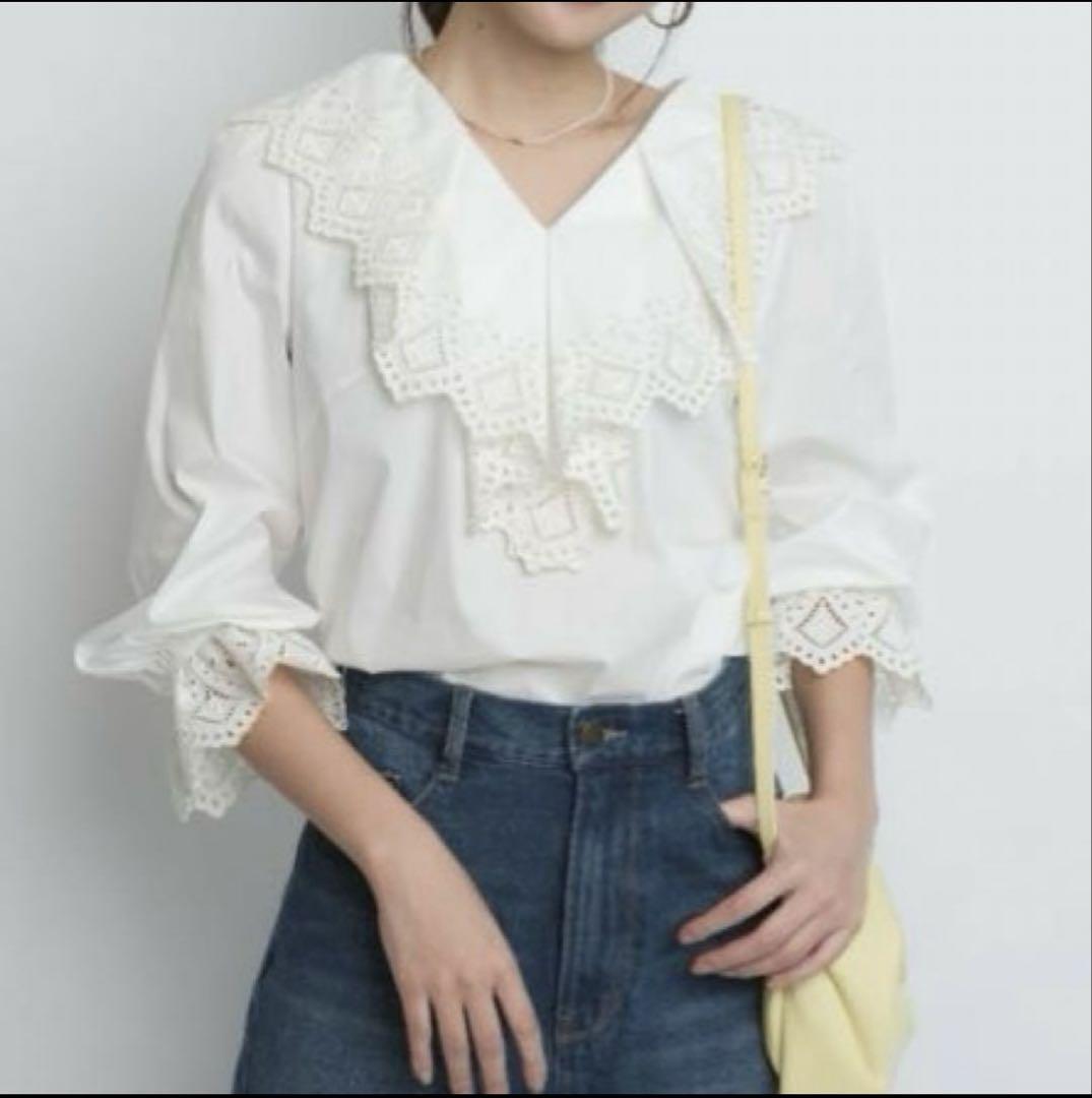 【未使用品】ジャスグリッティー　Aラインブラウス　レース　M タグ付き 未使用品】ジャスグリッティー Aラインブラウス レース M タグ