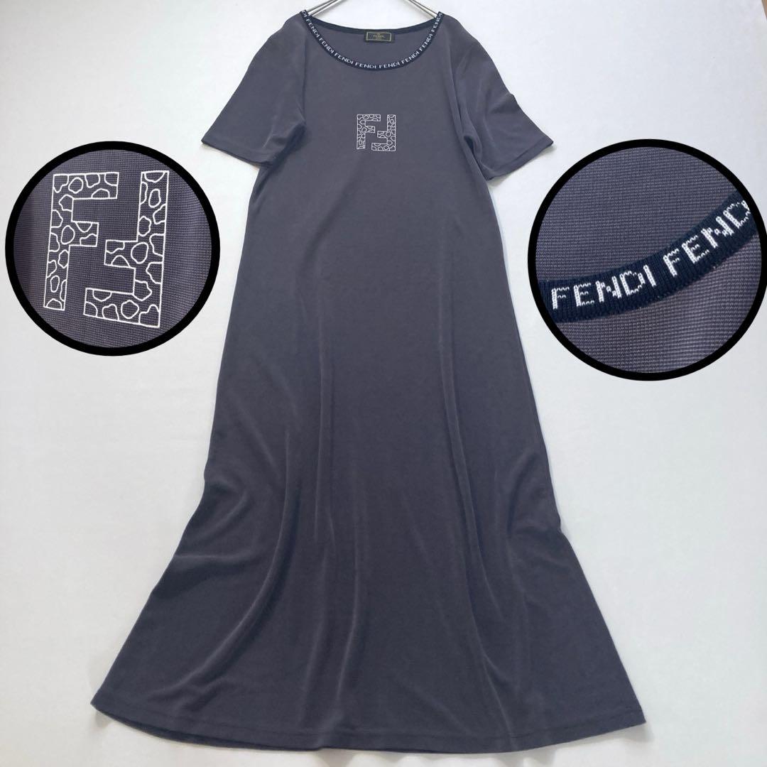 【えっちゃん】FENDI　半袖マキシ丈ワンピース ズッカ柄 ロゴ グレー