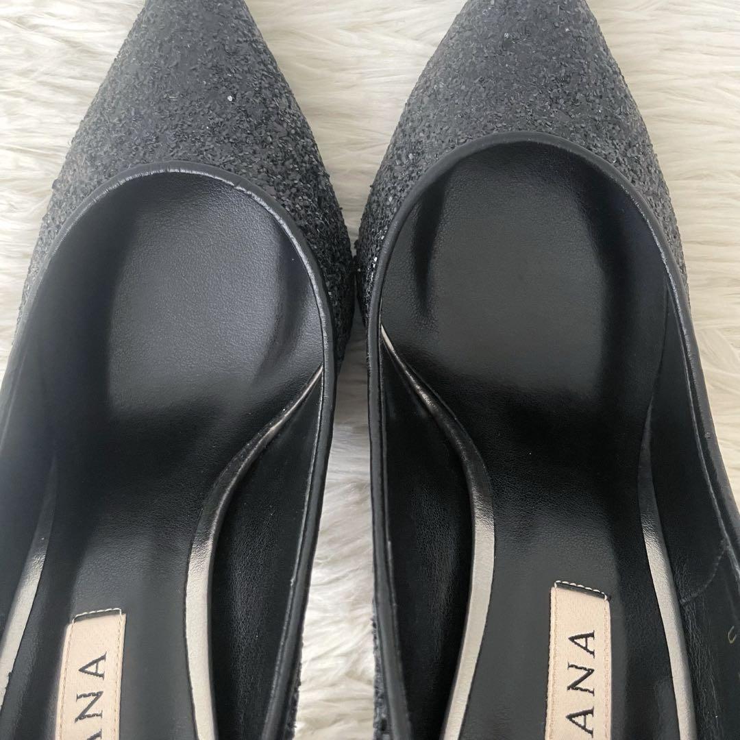DIANA グリッターハイヒール　パンプス　ブラック　24.5㎝　結婚式　二次会