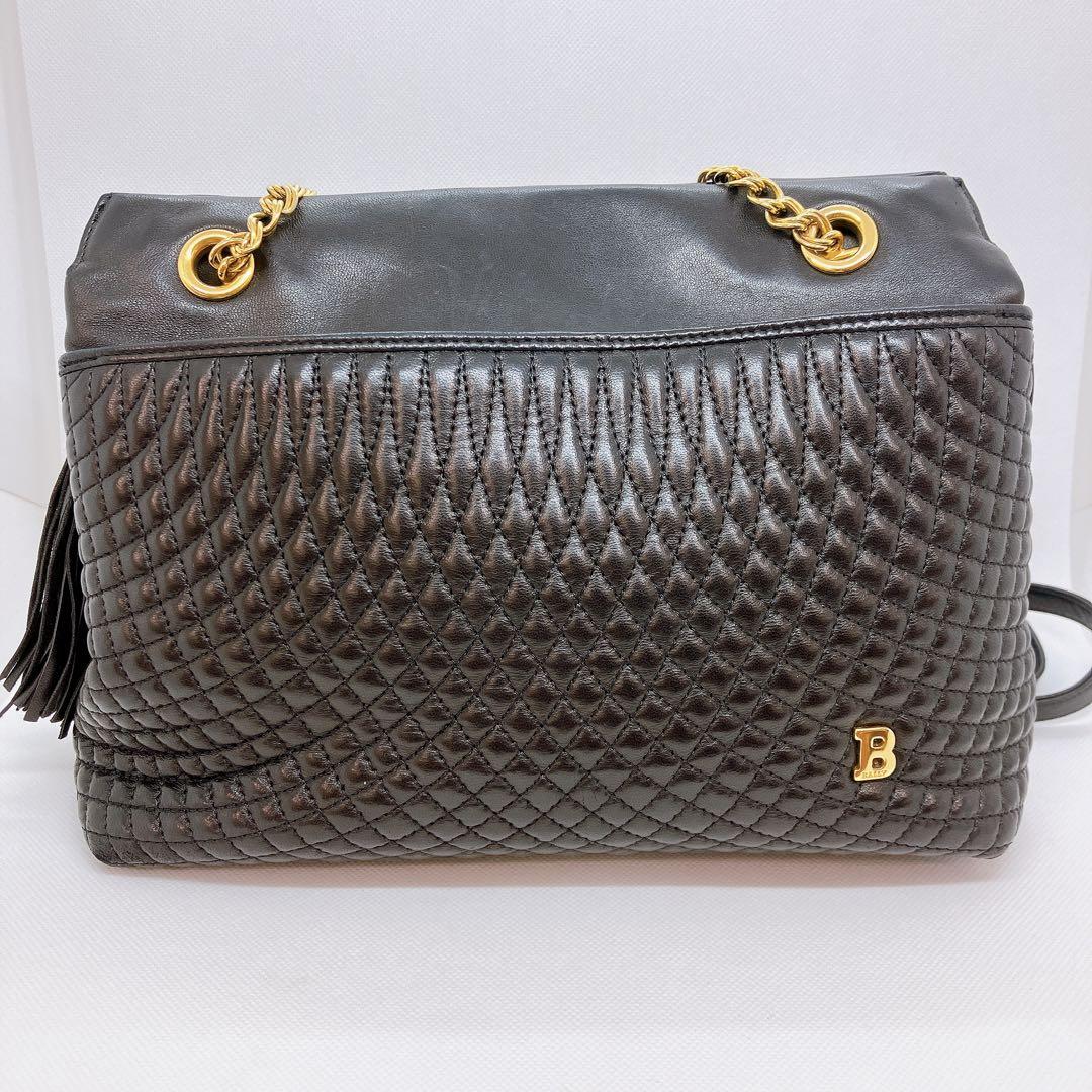 BALLY チェーン ショルダーバッグ レザー 黒 キルティング