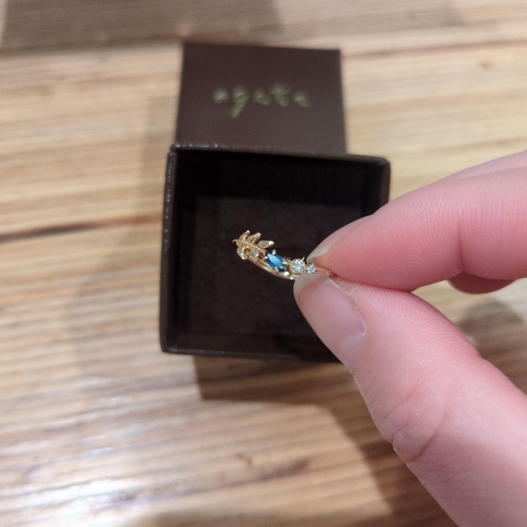 美品 agete サファイア ダイヤモンド ピンキーリング 10K
