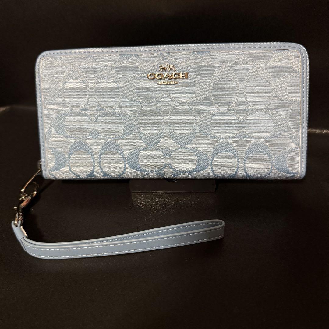 COACH CH369 総柄 シグネチャー シャンブレー ブルー