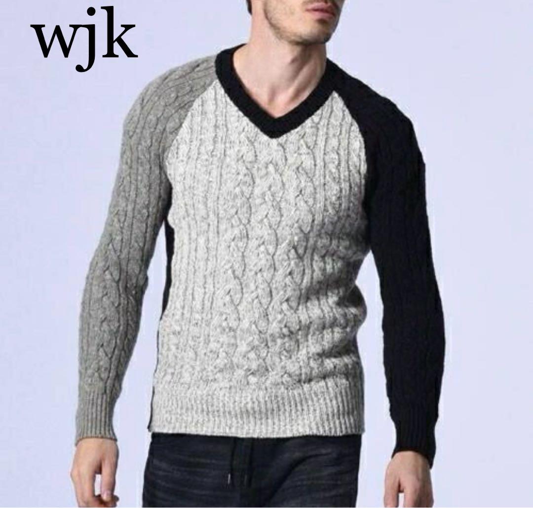 美品 wjk マルチカラー パウダーウールミックス ケーブルニットセーター M