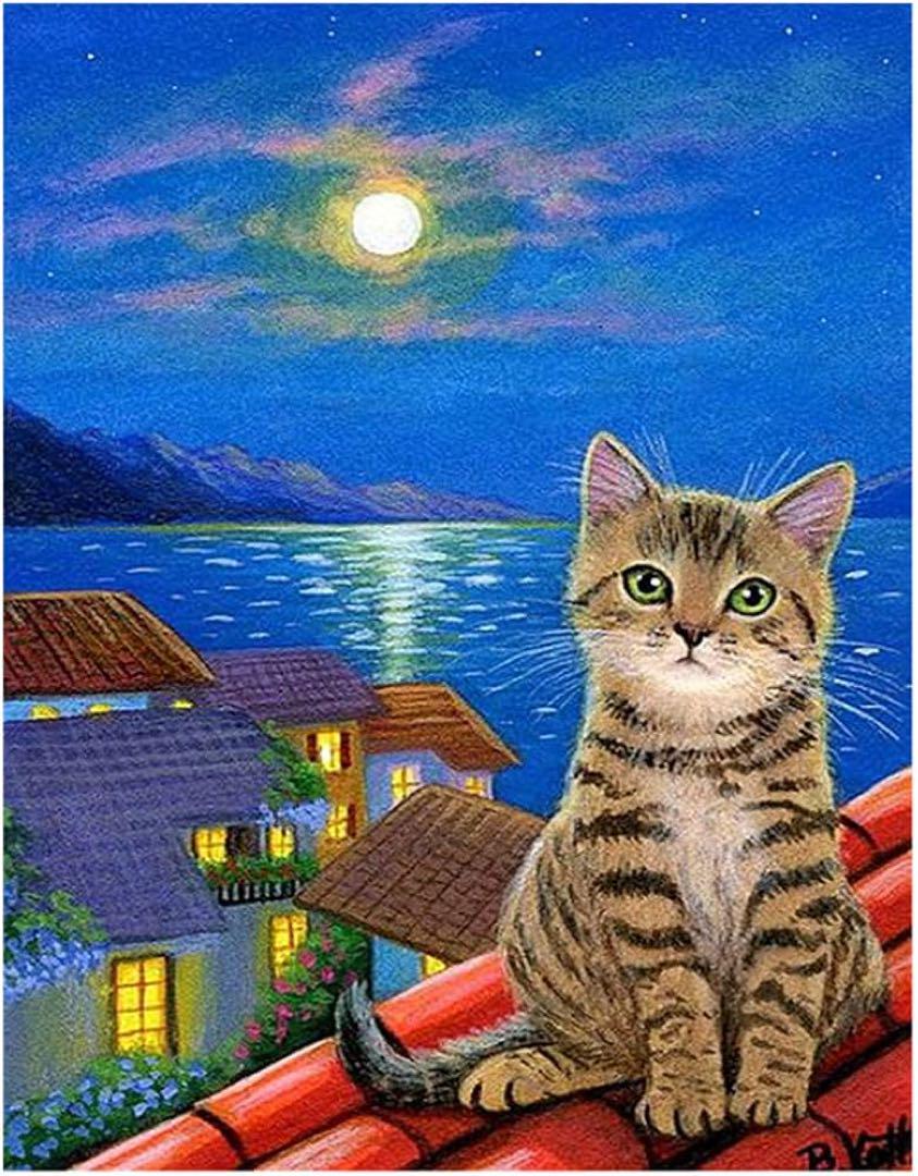 ダイヤモンドアート ビーズ 猫 月 ハンドメイド
