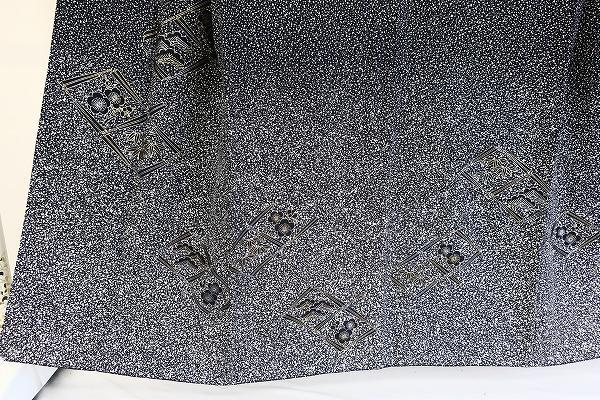 未使用品 訪問着 黒 薪糊地 扇面 吉祥花 金彩加工 身丈156cm