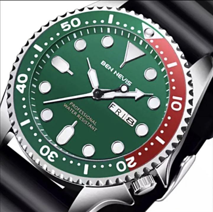 新品 BEN NEVIS ダイバーズタイプウォッチ グリーンレッドメンズ腕時計