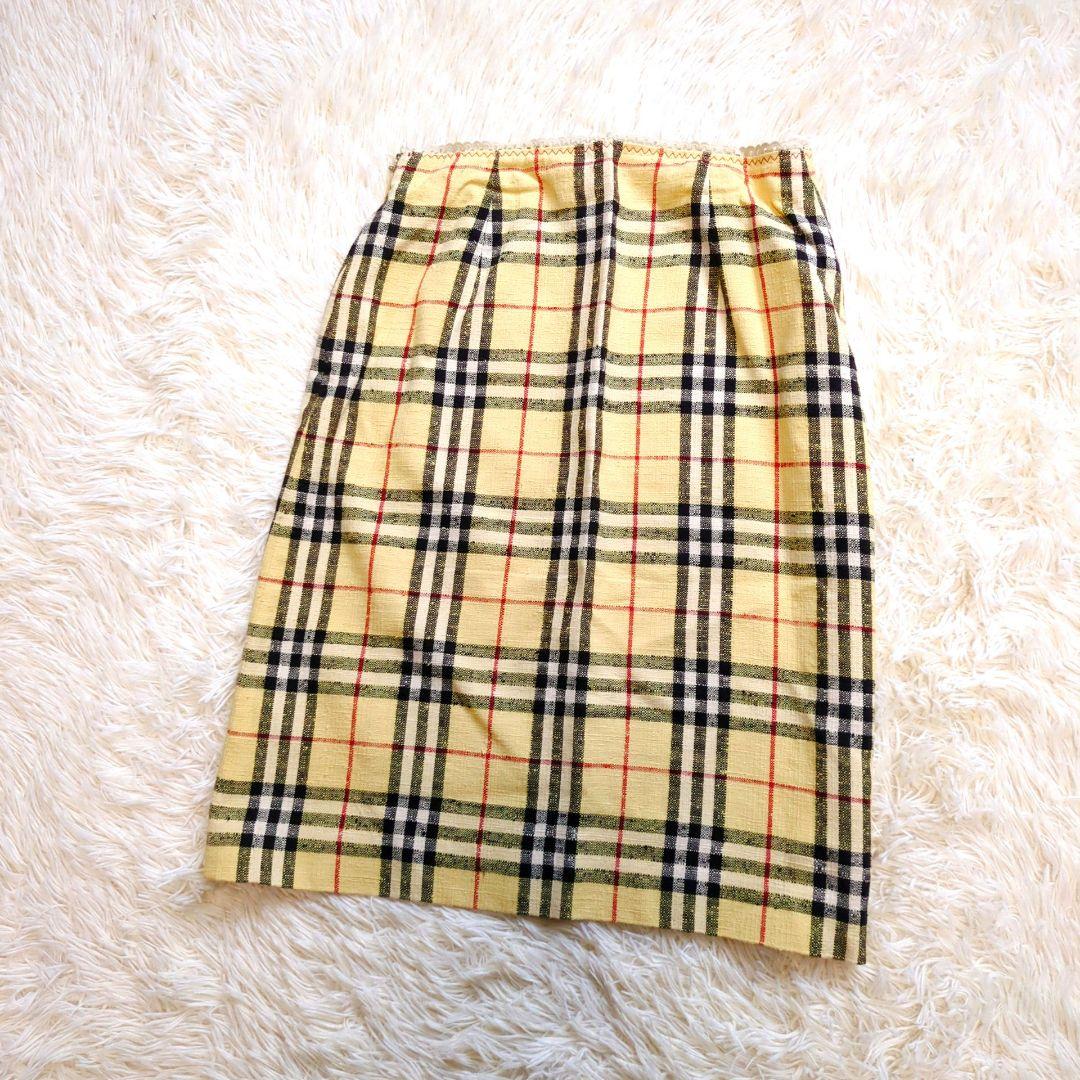 BURBERRY BLUE LABEL ノバチェック 麻混 ロングスカート 38Ω