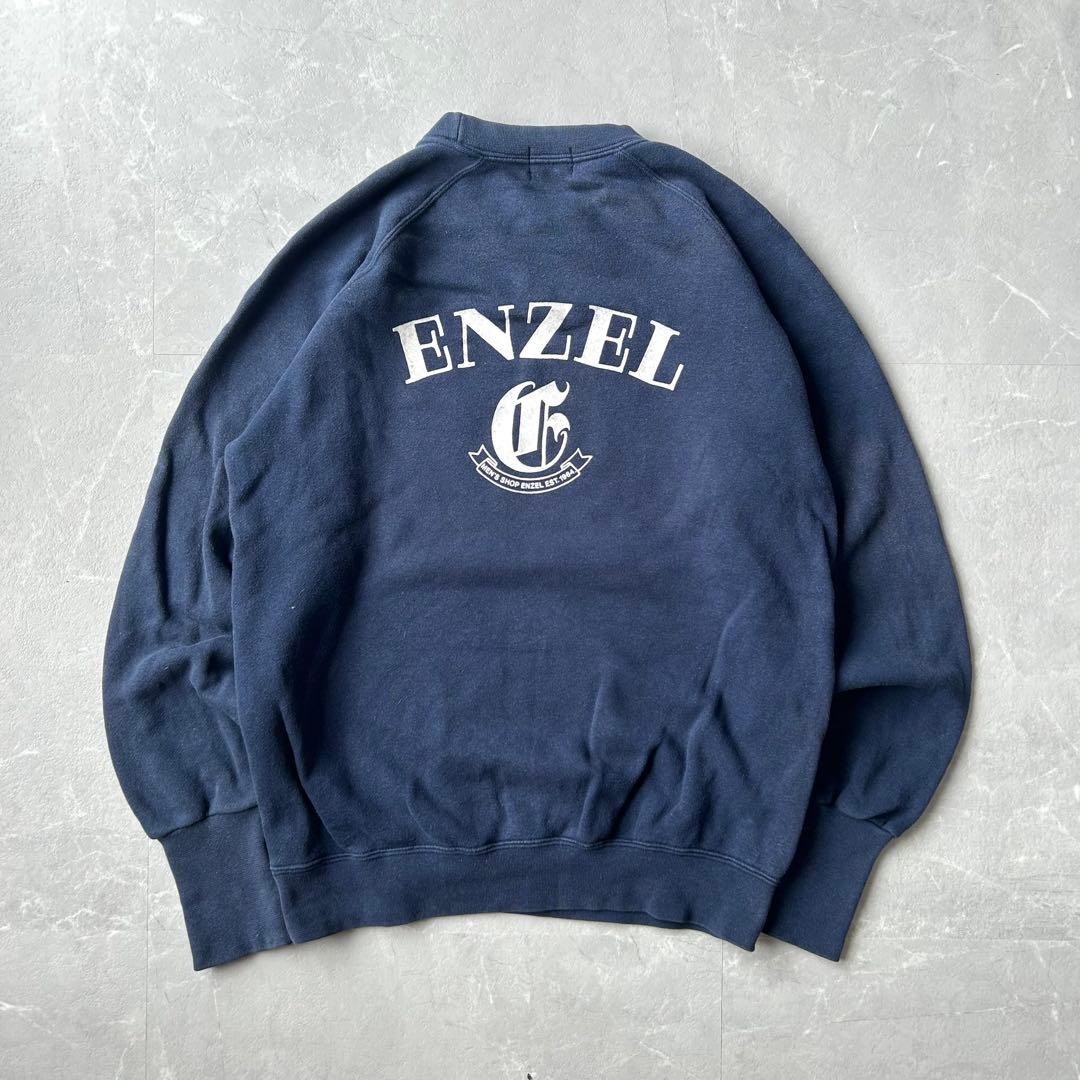 90s vintage ラグランスウェット フロッキープリント ネイビー 短丈