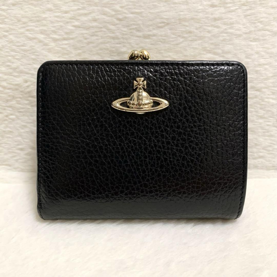 ✨美品✨ ヴィヴィアンウエストウッド　二つ折り財布　がま口　オーブ　レザー　黒