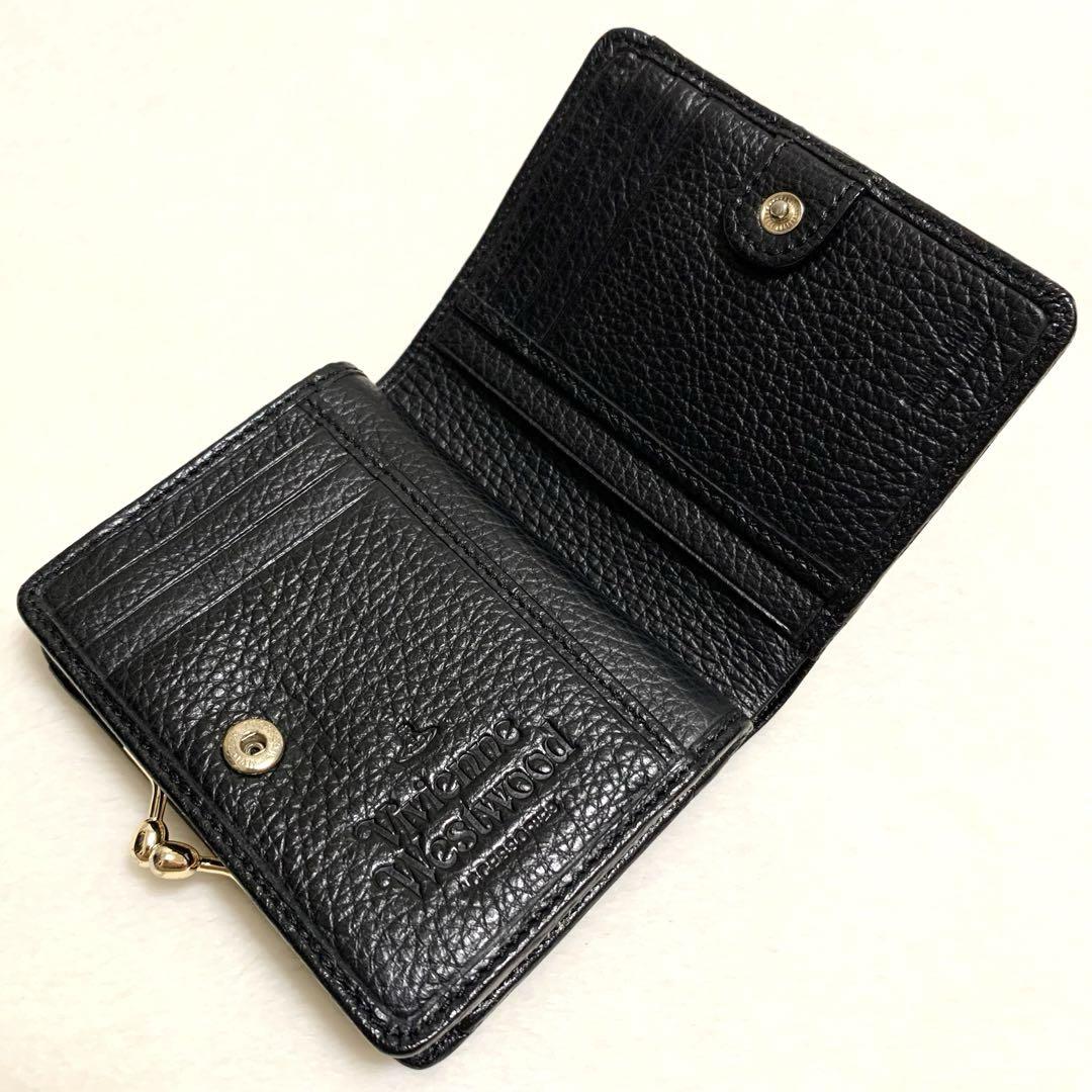 ✨美品✨ ヴィヴィアンウエストウッド　二つ折り財布　がま口　オーブ　レザー　黒