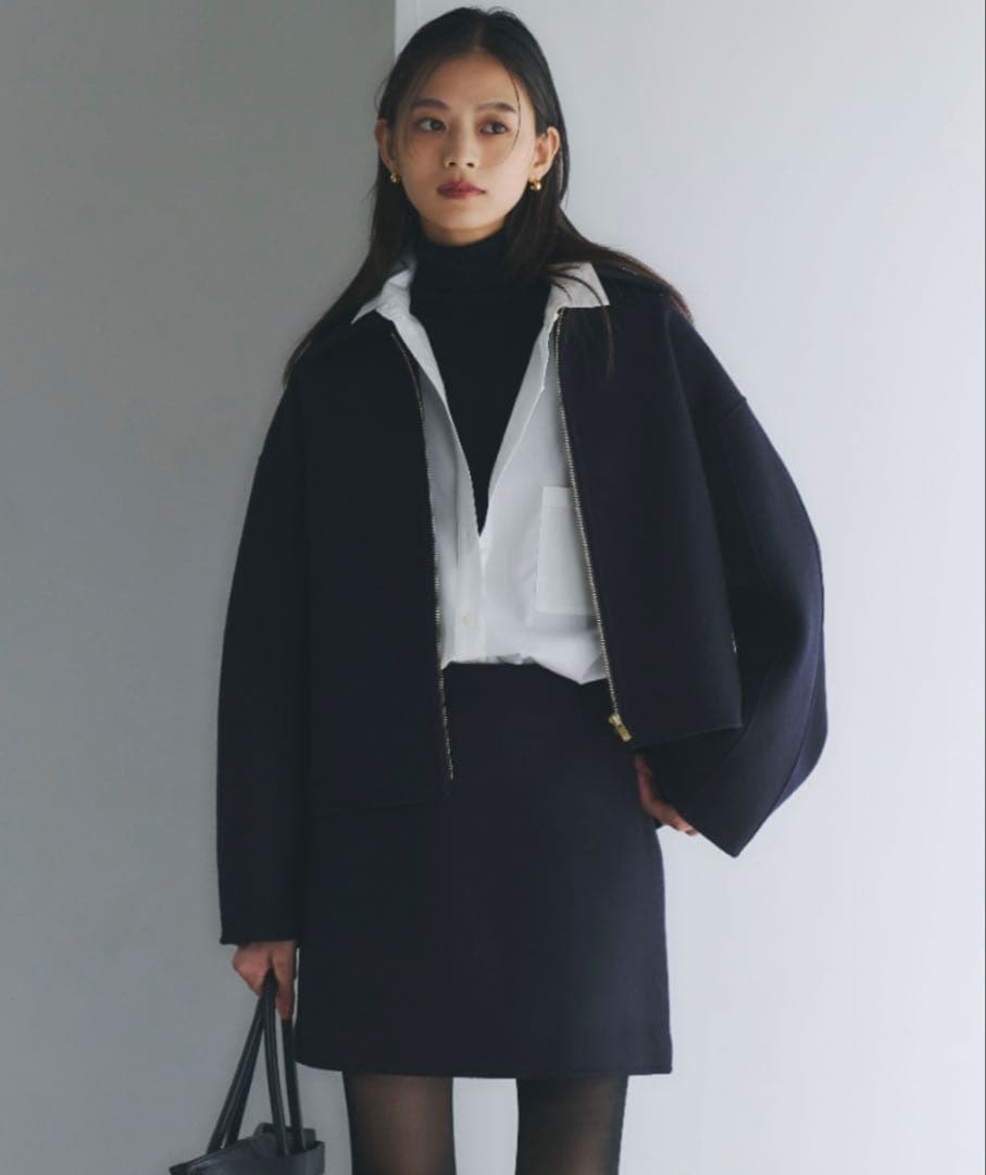 アニュアンス　リバーウールショートコート　ネイビー