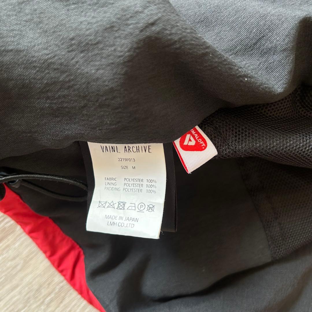 VAINL ARCHIVE プリマロフトジャケット ジップアップ 赤 黒 M VAINL ARCHIVE プリマロフトジャケット ジップアップ 赤 黒 M