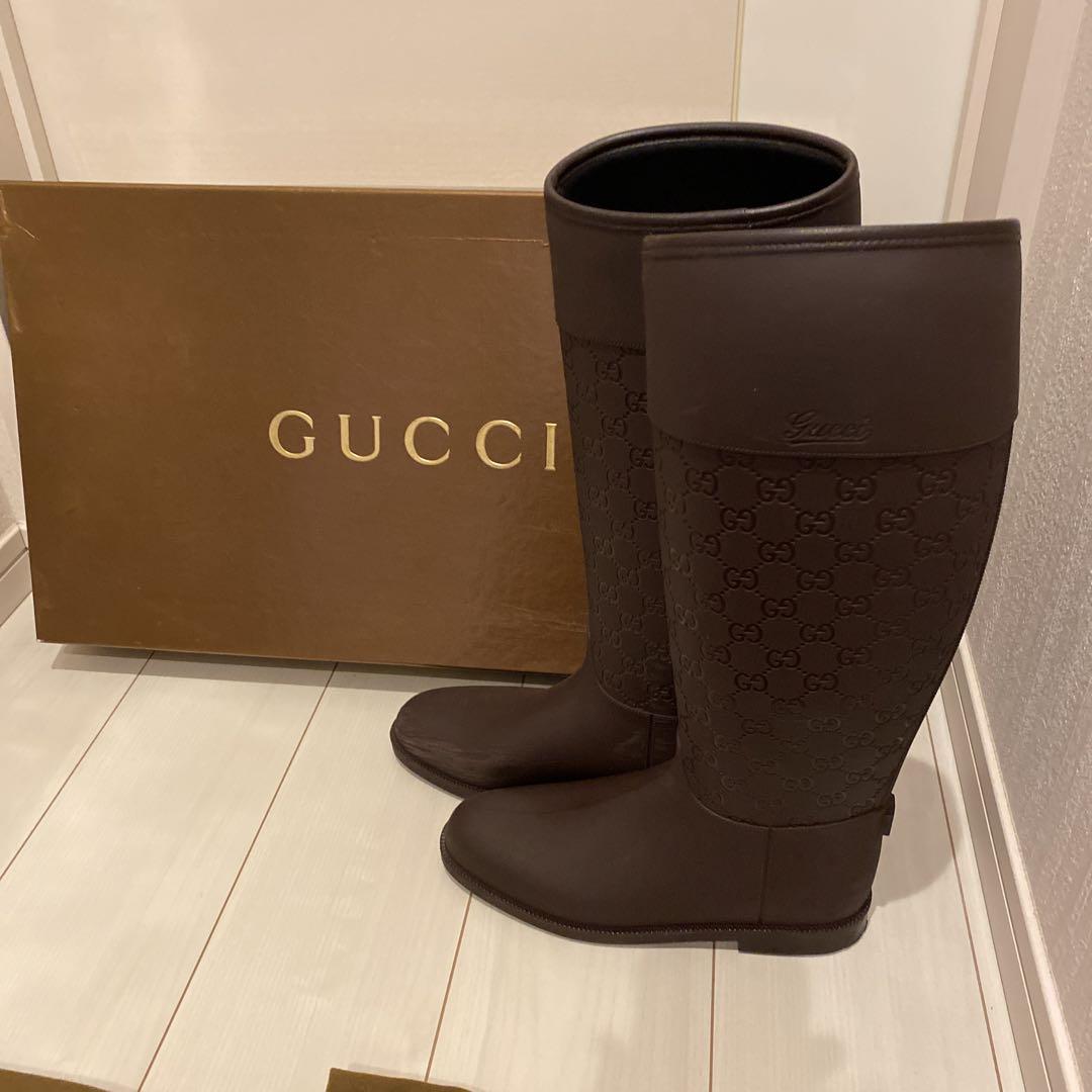あんくん★GUCCI レインブーツGGパターン長靴ラバーブラウン #37