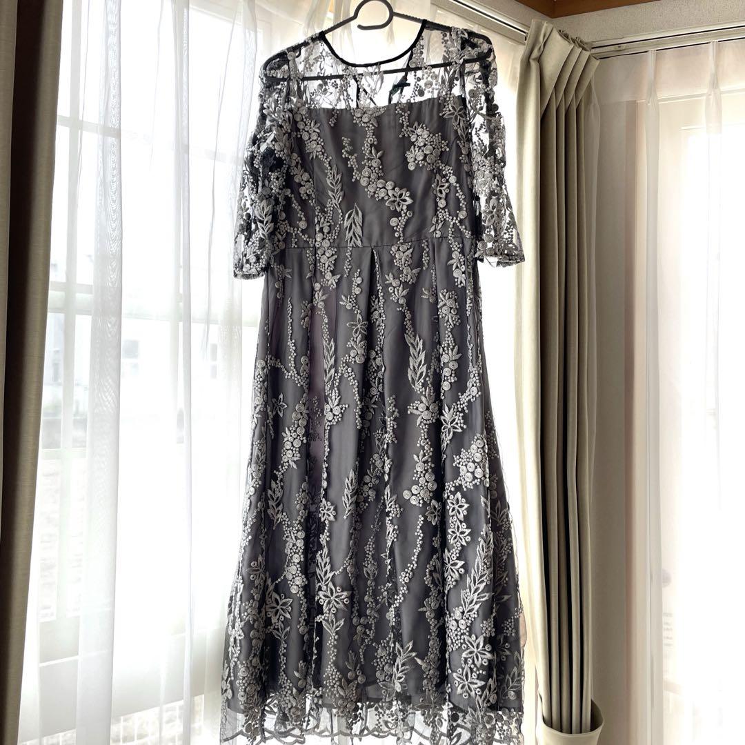 niana グレー レース Aライン パーティードレス