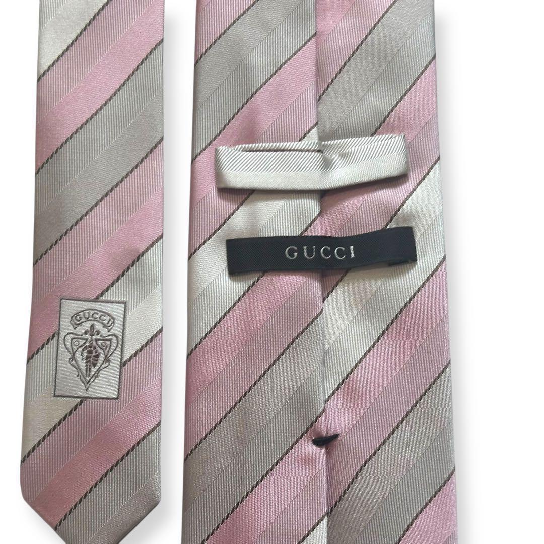 美品✨GUCCI ネクタイ グッチ ストライプ ジャガード ピンク