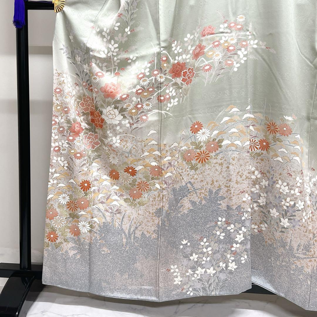 色留袖フルセット 着物 正絹 金駒刺繍 鶴の戯れ H6