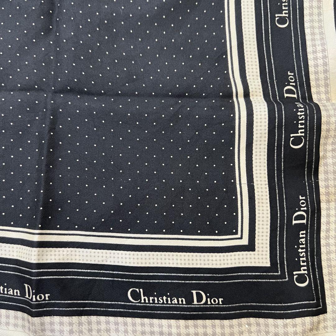 Dior ドット柄 ネイビー スカーフ - メルカリ