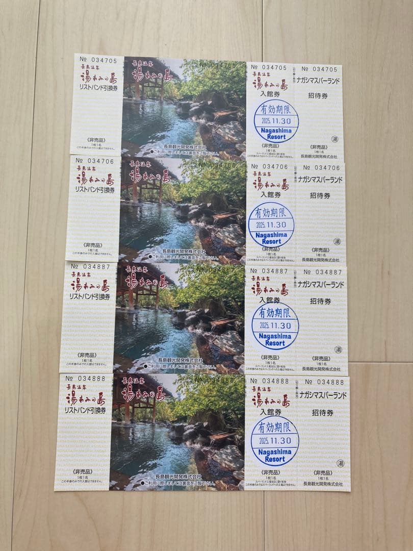 ナガシマスパーランド　湯あみの島　チケット　４枚セット ナガシマスパーランド 湯あみの島 チケット ４枚セット 遊園地・テーマ