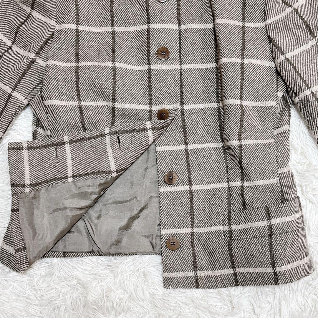 極美品　CELINE ノーカラージャケット　チェック　ボタン　レディースL 極美品 CELINE ノーカラージャケット チェック ボタン レディースL