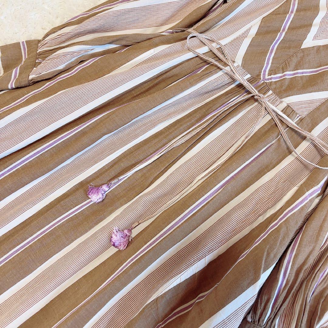 ヌキテパ コットンボイルワンピース ストライプ マキシ丈 Mサイズ