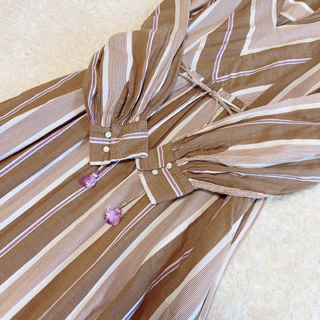 ヌキテパ コットンボイルワンピース ストライプ マキシ丈 Mサイズ