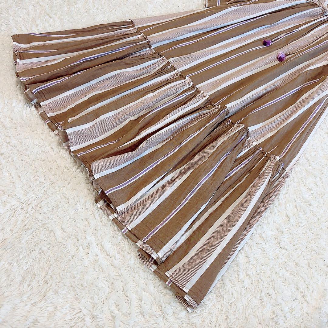 ヌキテパ コットンボイルワンピース ストライプ マキシ丈 Mサイズ