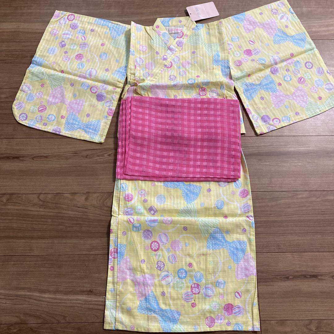 新品 メゾピアノ 飴リボン柄浴衣ドレス 女の子 浴衣 セット110cm3点セット