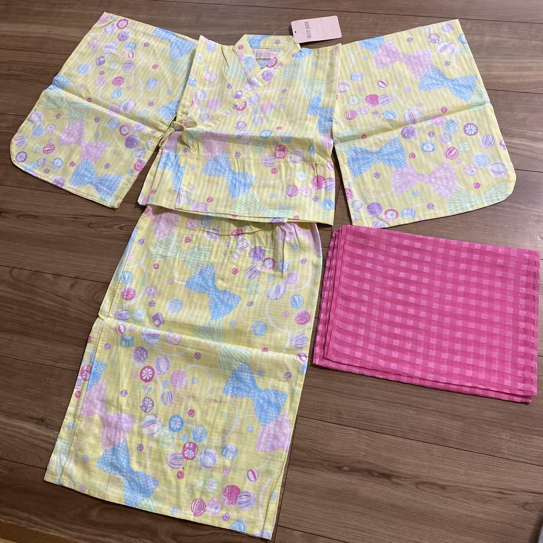 新品 メゾピアノ 飴リボン柄浴衣ドレス 女の子 浴衣 セット110cm3点セット