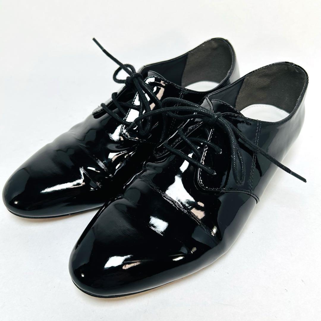 【美品】Fin フィン 24.5 レースアップシューズ エナメル 低反発 黒