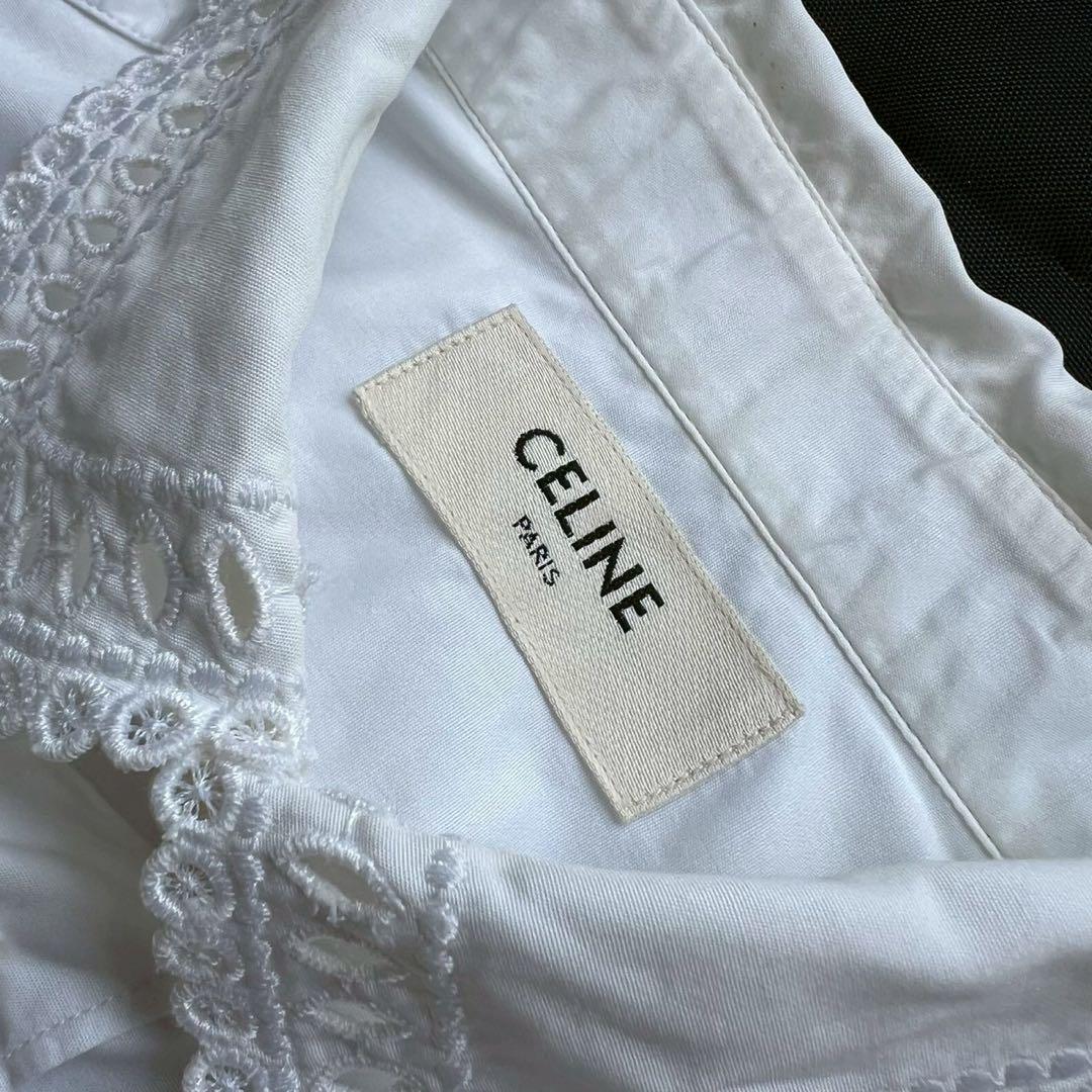 CELINE エディスリマン エンブロイダリーカラー 長袖白シャツ ブラウス CELINE - CELINE エディスリマン エンブロイダリーカラー 長袖白