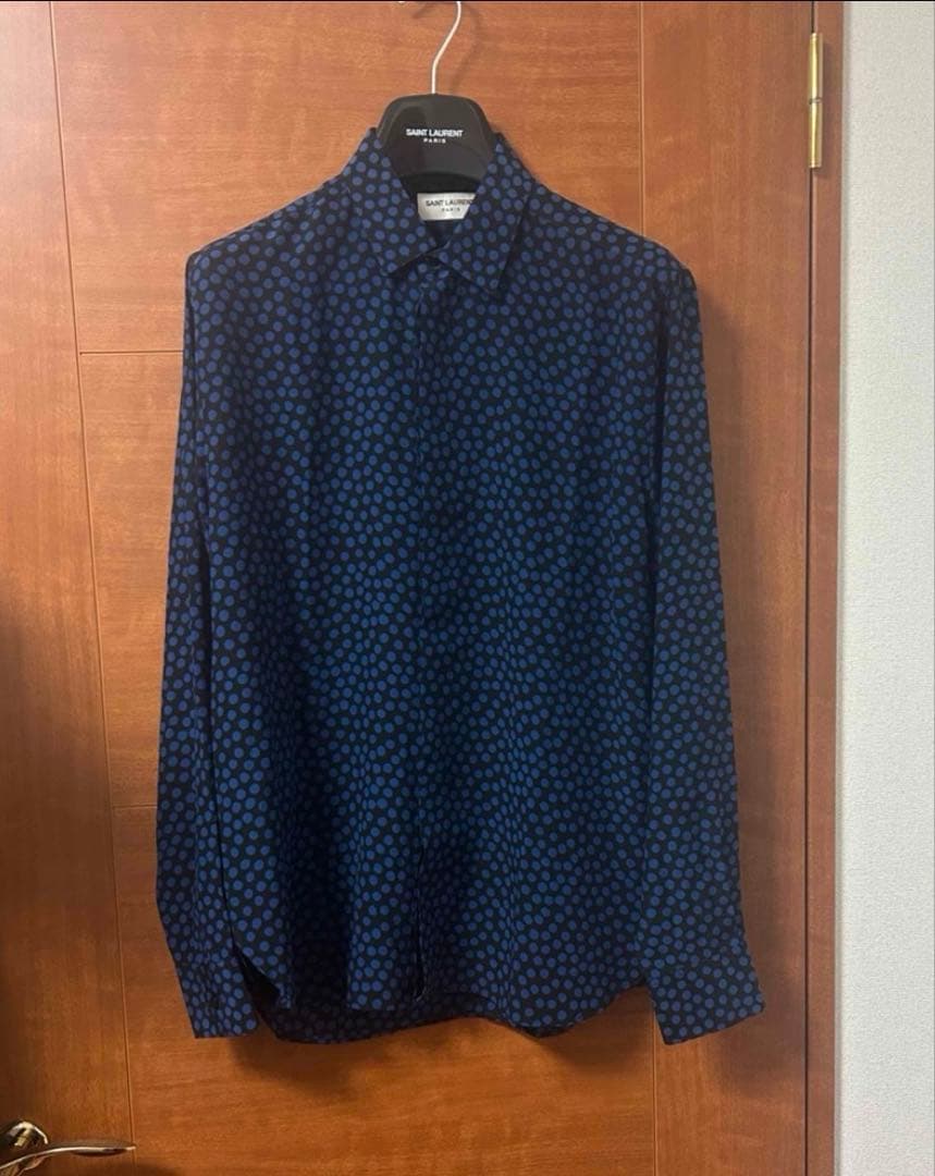 SAINT LAURENT サンローラン　ドット柄 長袖シャツ ネイビー