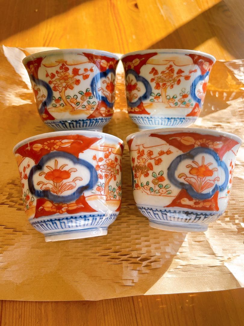古伊万里 色絵 蕎麦猪口 4客セット 江戸後期〜明治 骨董 アンティーク有田焼