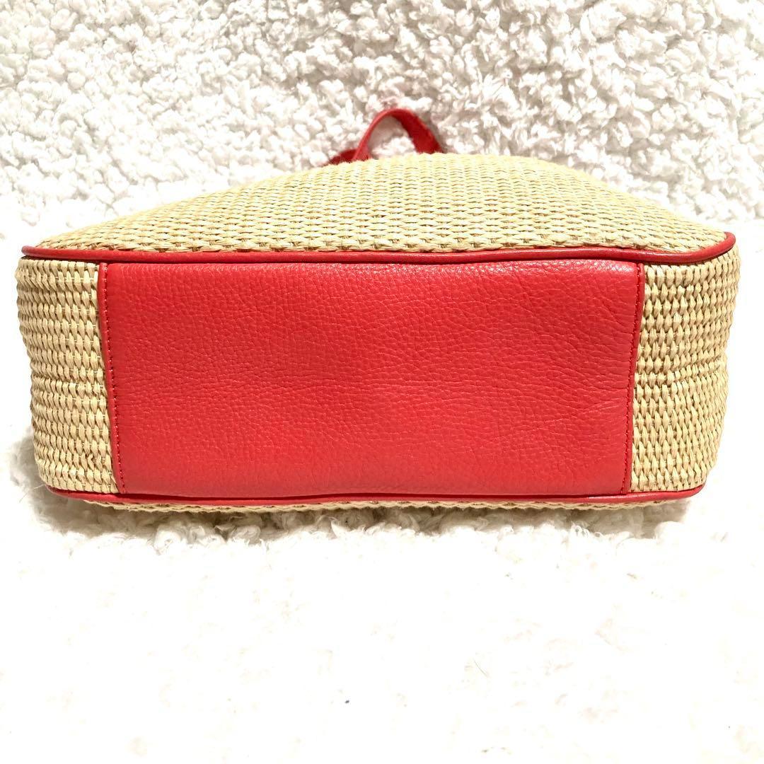 美品】トリーバーチ カゴバッグ ストロー ビッグロゴ オレンジ
