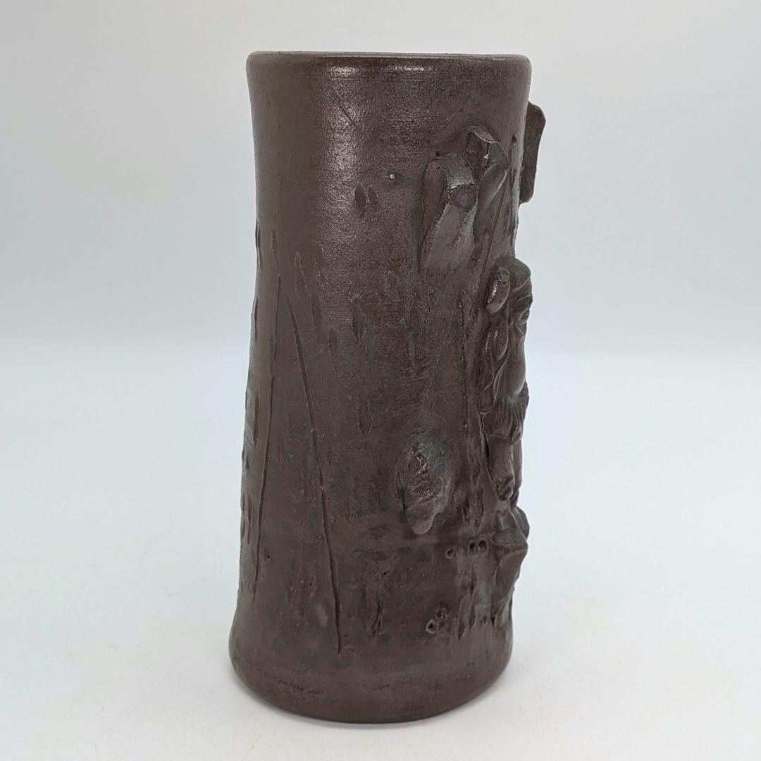 明治時代 備前焼 装飾花入 大黒天彫貼付 大黒様 七福神 縁起物 花器 花瓶 明治時代 備前焼 装飾花入 大黒天彫貼付 大黒様 七福神 縁起物