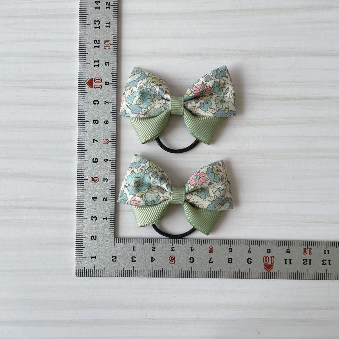 【No.254】ヘアゴム ハンドメイド リボン 花柄 グリーン 春 キッズ 画像3