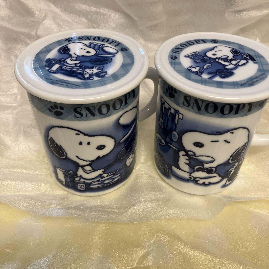 スヌーピー ペア マグカップ 蓋付 未使用 陶器製