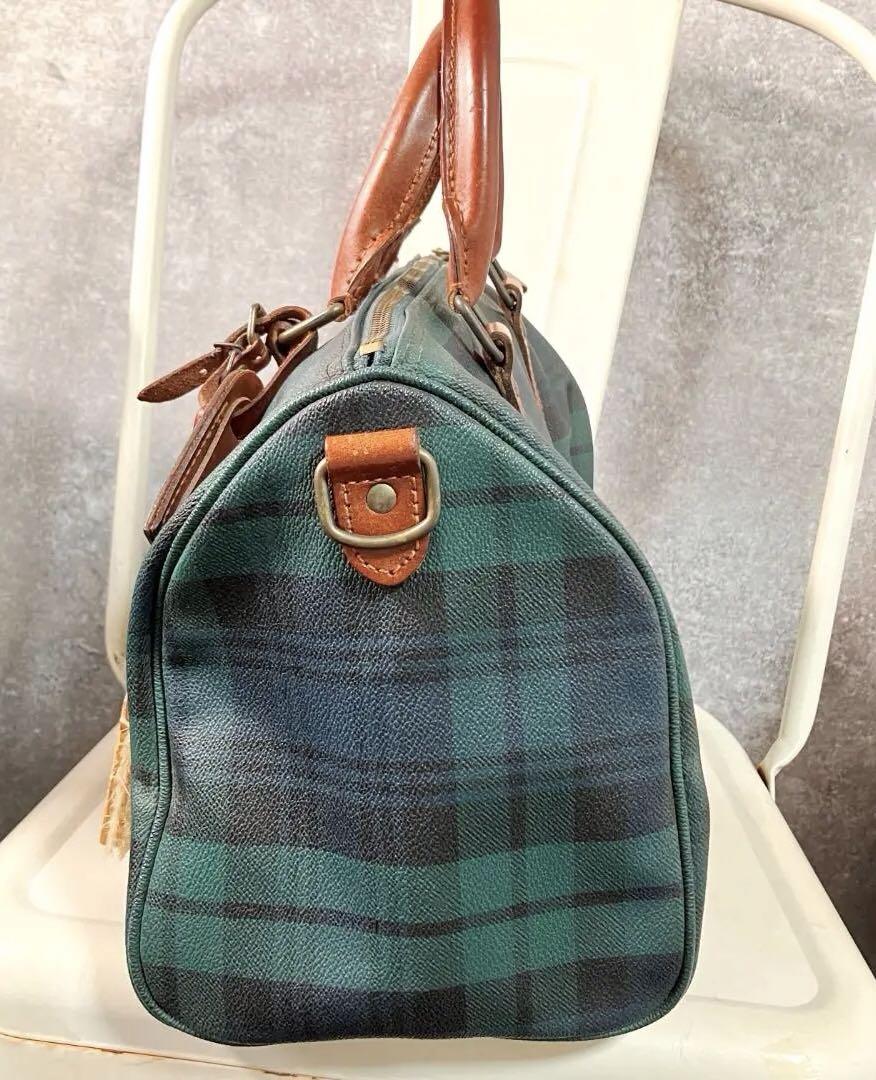 POLO RALPH LAUREN　ハンドバッグ　横長　グリーン　チェック　革 POLO RALPH LAUREN ハンドバッグ 横長 グリーン チェック 革 バッグ