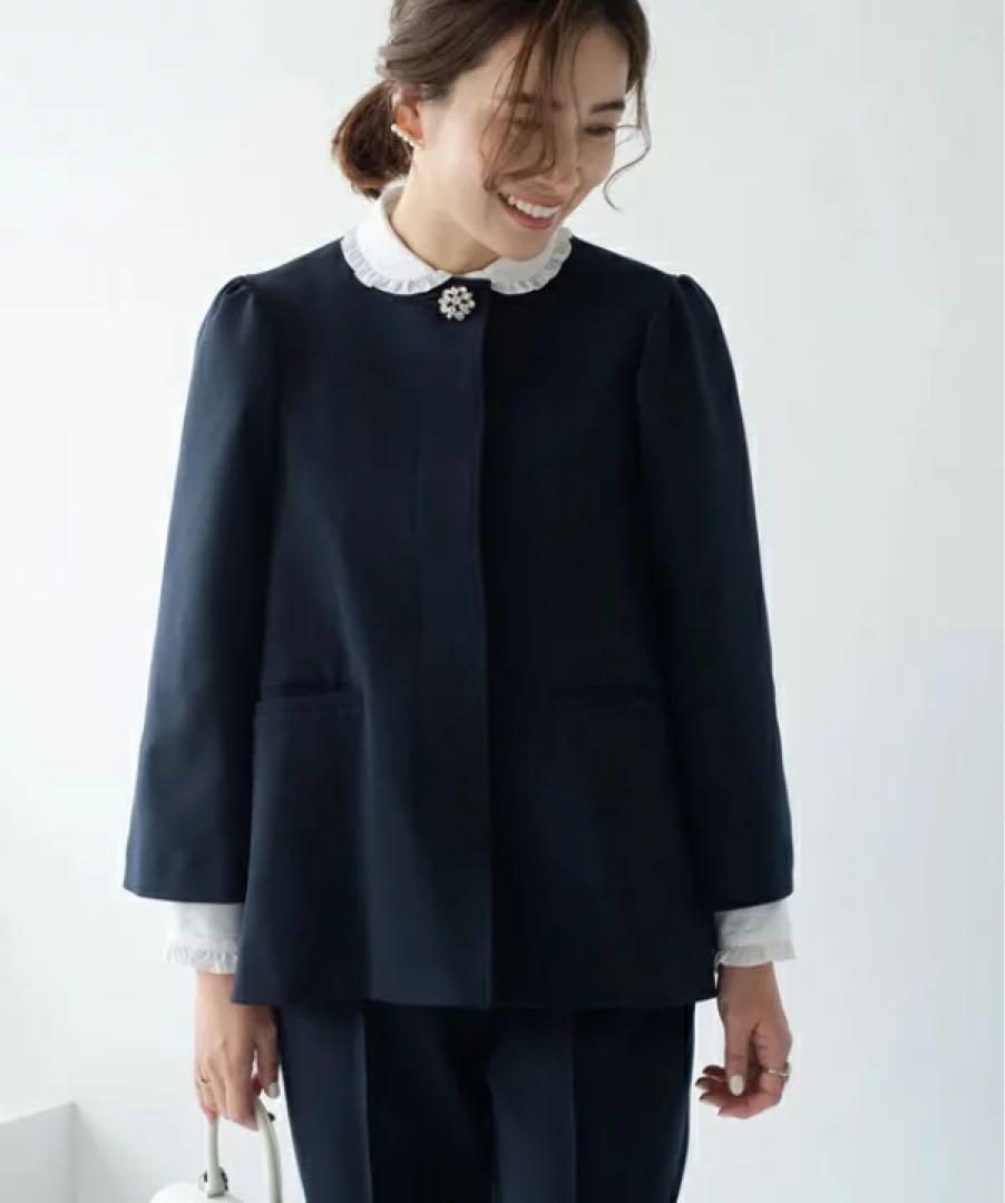 美品✨ OHGA Bijou Jacket ノーカラー ネイビー オケージョン