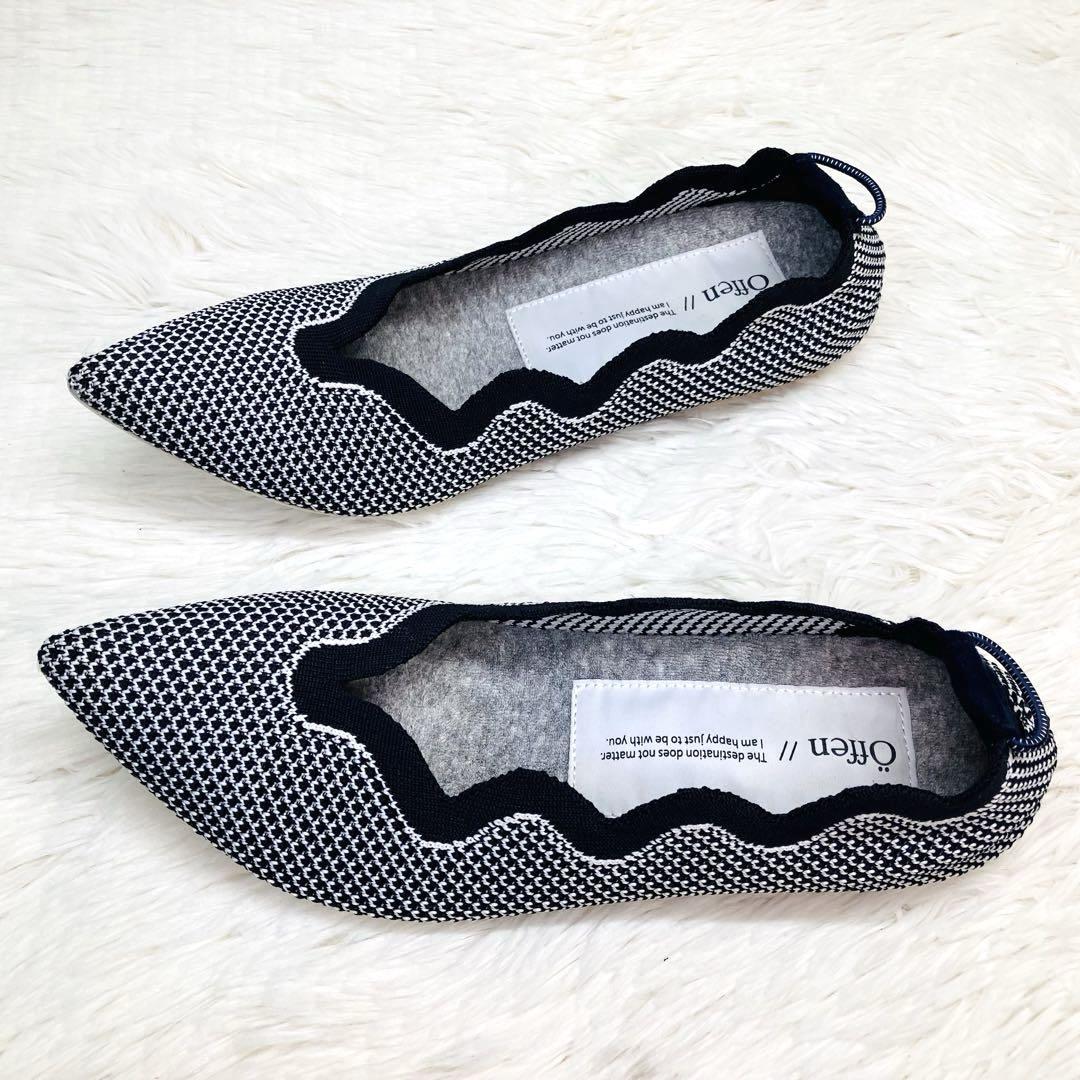 【美品】Offen 39 オッフェン スカラップ ポインテッド　ネイビー　ニット