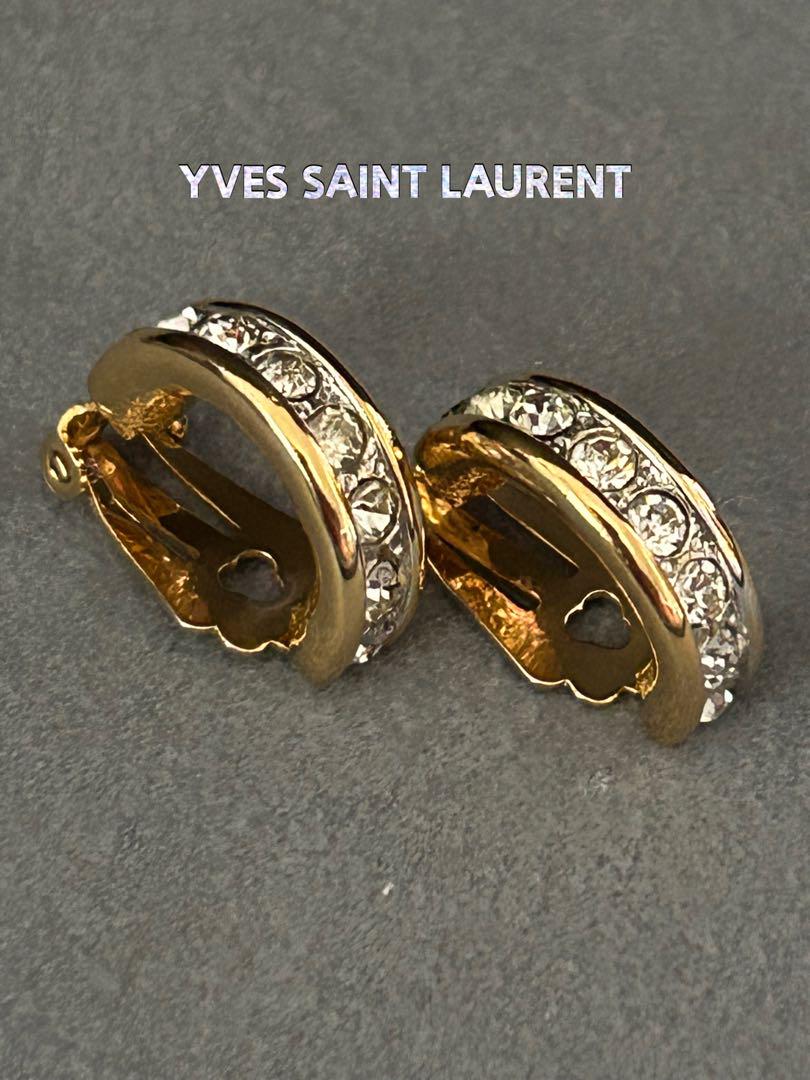 YVES SAINT LAURENT ゴールド クリスタル フープイヤリング